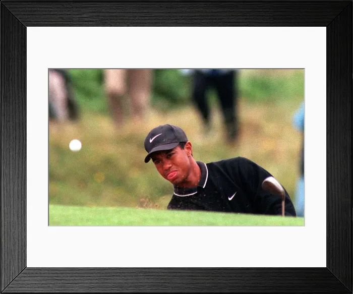 Framed Print : Tiger Woods golfer blasts from the bunker July 1997 on the eve of the Open Golf Framed Print : Tiger Woods golfer blasts from the bunker July 1997 on the eve of the Open Golf