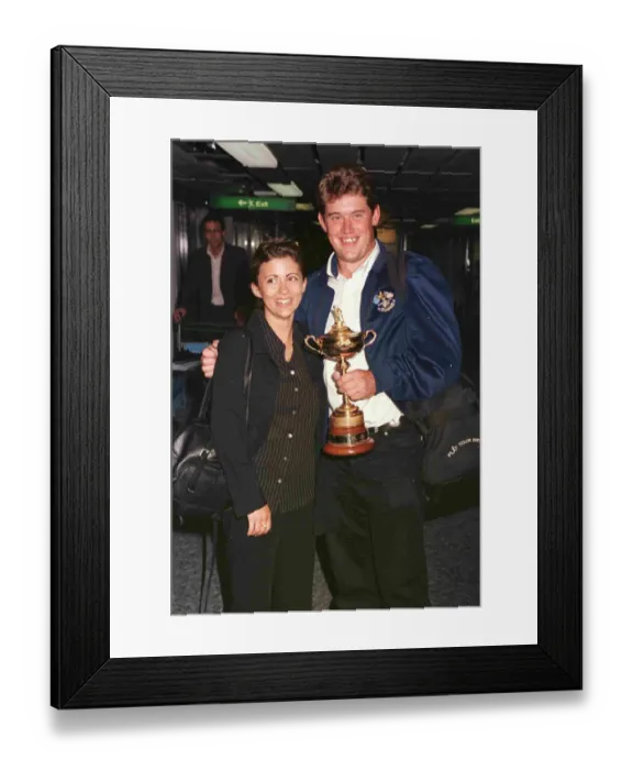 Framed Print : Lee Westwood Golfer September 1997 arriving at Heathrow airport after winning the Ryder