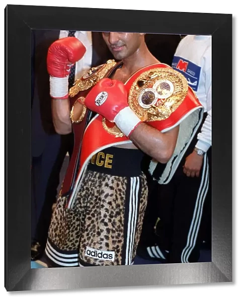 Prince Naseem Hamed wearing his Lonsdale belt after successfully defending his WBO