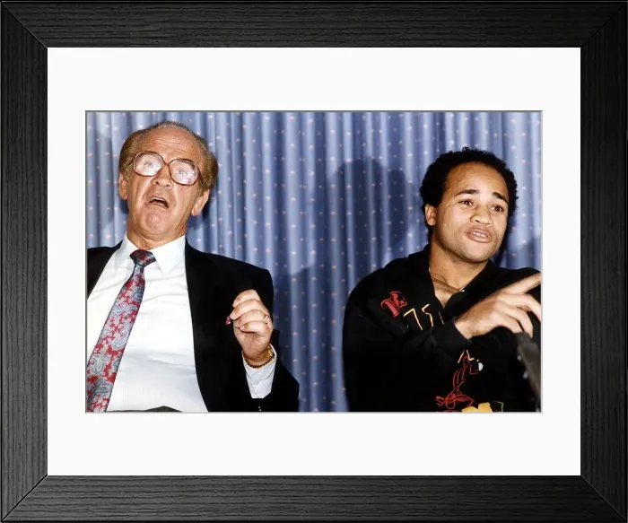 Framed Print : Lloyd Honeyghan Boxer with Manager Mickey Duff at a Press Conference Framed Print : Lloyd Honeyghan Boxer with Manager Mickey Duff at a Press Conference