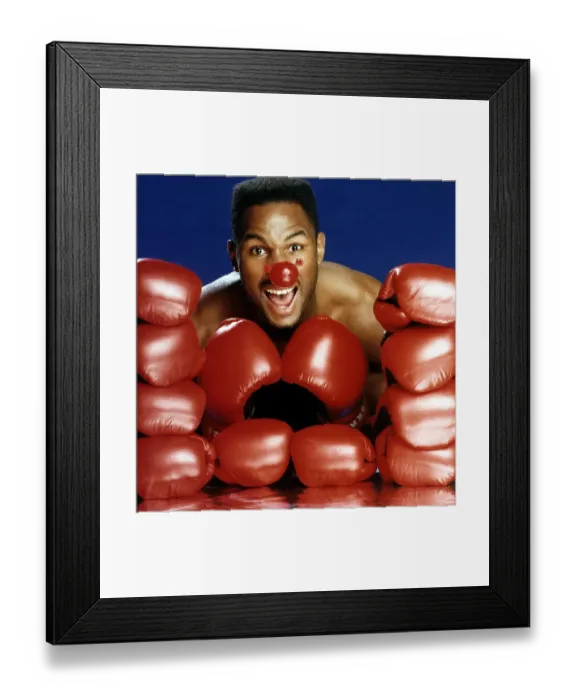 Framed Print : Lennox Lewis Heavyweight Boxer poses for Red Nose Day. March 1991