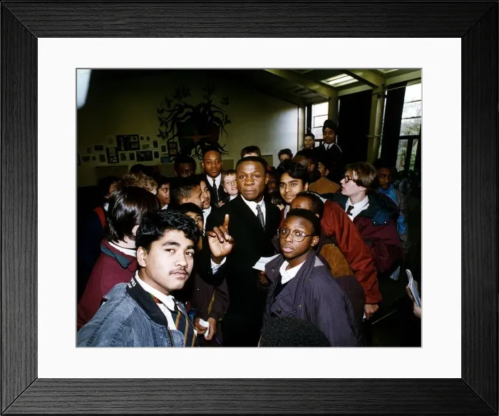Framed Print : Chris Eubank boxer visits a school Framed Print : Chris Eubank boxer visits a school