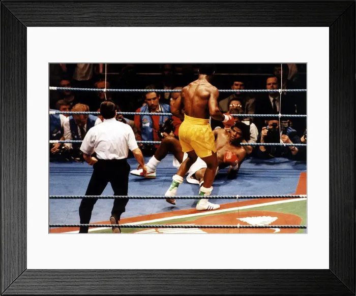 Framed Print : Chris Eubank Boxer Knocks Down Sugar Boy Malinga during their fight in Birmingham