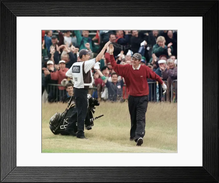 Framed Print : Justin Rose golfer July 1998 At the Open Golf Championship at Birkdale celebrating