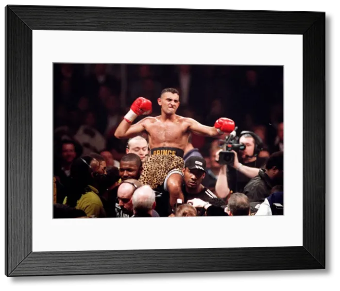 Framed Print : Prince Naseem Hamed on the shoulders of his supporters after beating Tom Boom Boom Framed Print : Prince Naseem Hamed on the shoulders of his supporters after beating Tom Boom Boom