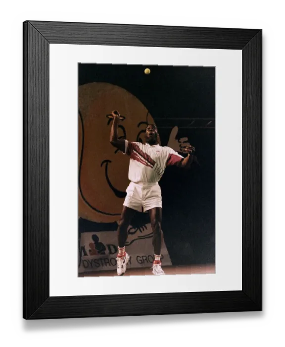 Framed Print : Frank Bruno Boxer playing tennis at a Pro-Celebrity tournament in aid of Musclar Framed Print : Frank Bruno Boxer playing tennis at a Pro-Celebrity tournament in aid of Musclar