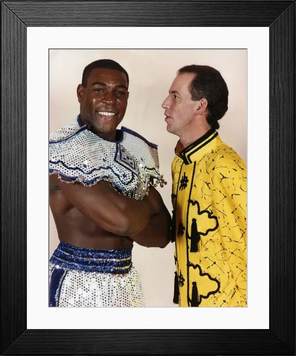Framed Print : Frank Bruno boxer in panto with comedian Michael Barrymore Framed Print : Frank Bruno boxer in panto with comedian Michael Barrymore
