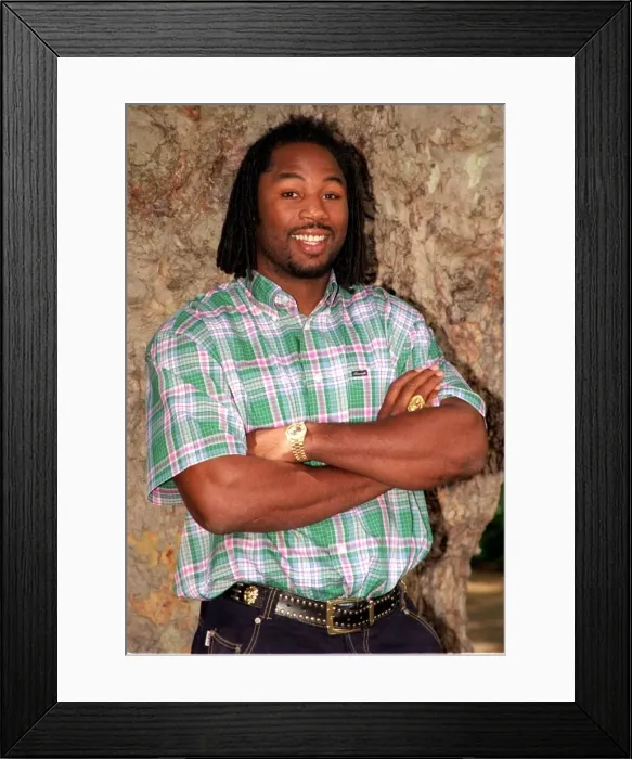 Framed Print : Lennox Lewis World Boxing champion June 1998 after hearing the news he had received