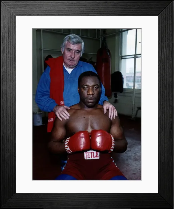 Framed Print : Gary Mason boxer with coach in a gym Framed Print : Gary Mason boxer with coach in a gym