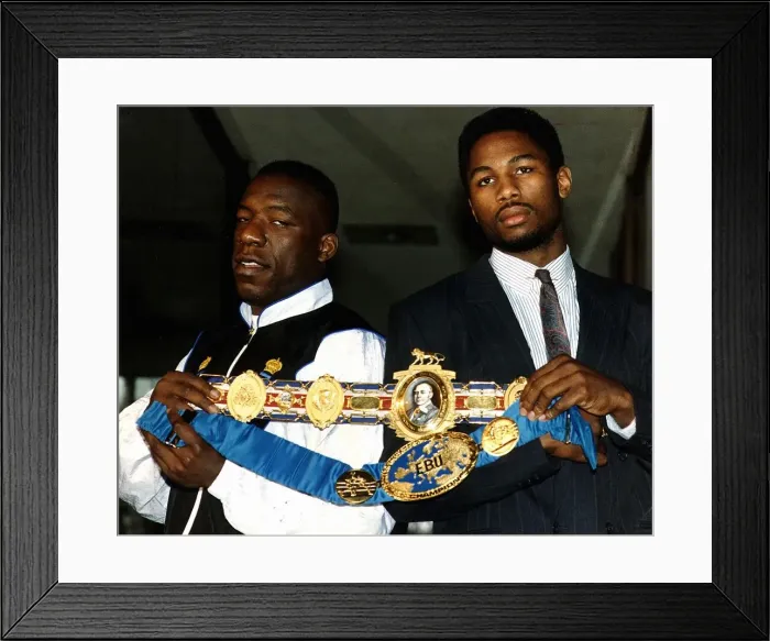 Framed Print : Lennox Lewis Boxer with Gary Mason showing off their belts before their heavy weight