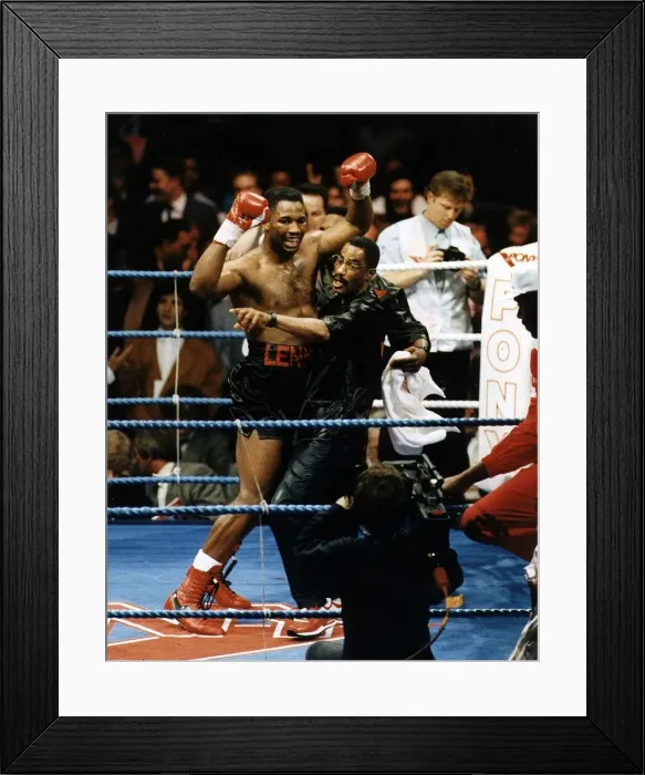 Framed Print : Lennox lewis Boxer celebrates his win over Derek Williams