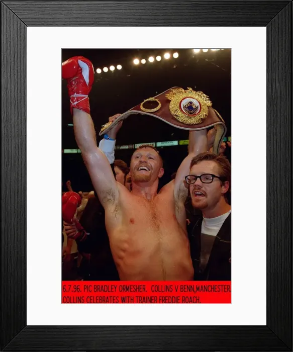 Framed Print : Steve Collins celebrates winning the WBO super middleweight contest by defeating Nigel Framed Print : Steve Collins celebrates winning the WBO super middleweight contest by defeating Nigel