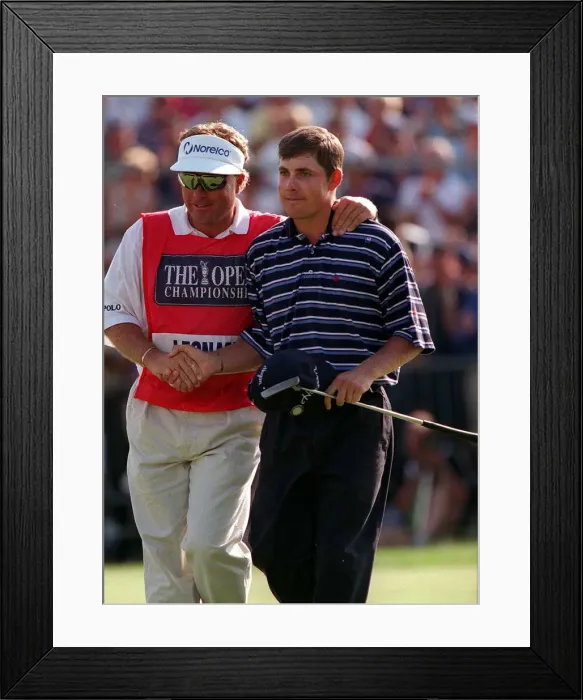 Framed Print : Justin Leonard Wins the 126th Royal Troon golf Open July 1997 shakes hands with his Framed Print : Justin Leonard Wins the 126th Royal Troon golf Open July 1997 shakes hands with his