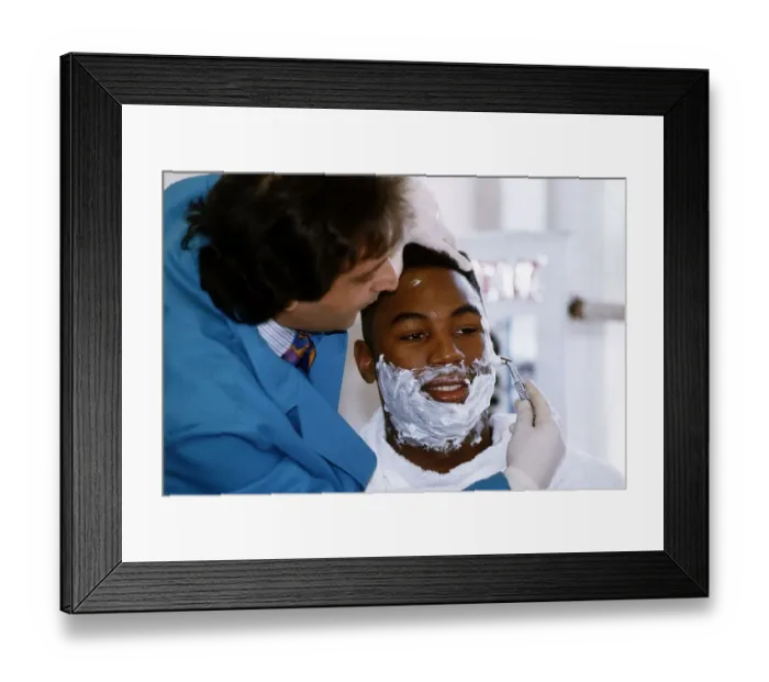 Framed Print : Lennox Lewis Boxing Heavyweight Boxer sitting down being shaved 28th February 1993 Framed Print : Lennox Lewis Boxing Heavyweight Boxer sitting down being shaved 28th February 1993