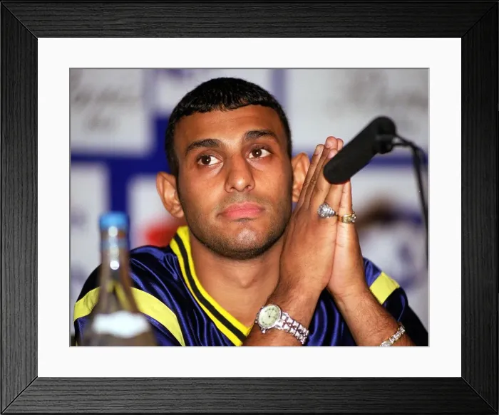 Framed Print : Prince Naseem Hamed at a Press Conference July 1997 Before his title fights against Juan Framed Print : Prince Naseem Hamed at a Press Conference July 1997 Before his title fights against Juan