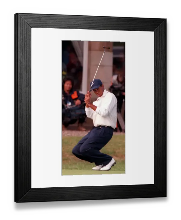 Framed Print : Tiger Woods at the Open Golf Championship Troon July 1997 after his birdie on the 18th