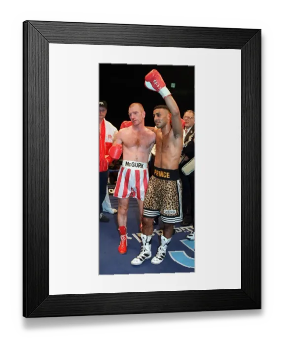 Framed Print : Prince Naseem Hamed with Billy Hardy after his victory over Billy Hardy in Manchester to