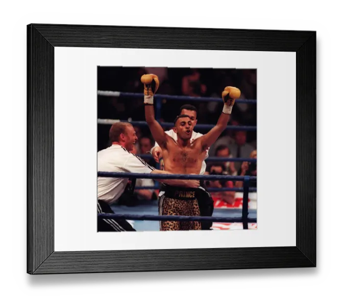 Framed Print : Prince Naseem Hamed celebrates winning fight July 1997 Juan Cabrera was given a standing Framed Print : Prince Naseem Hamed celebrates winning fight July 1997 Juan Cabrera was given a standing