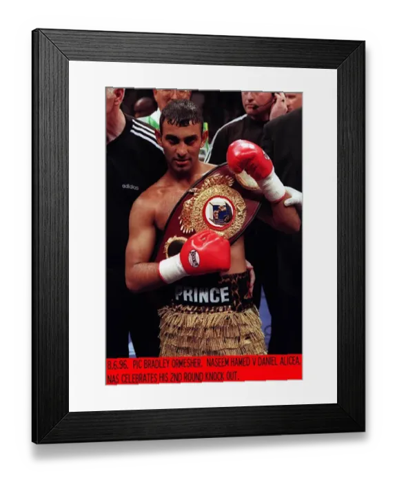 Framed Print : Prince Naseem Hamed boxer and WBO featherweight champion celebrates his 2nd round knock