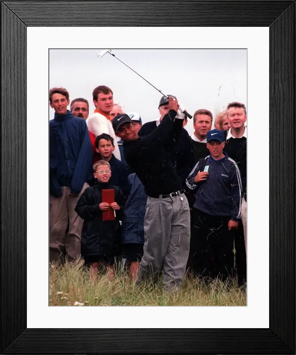 Framed Print : Tiger Woods golfer blasts from the rough July 1997 on the eve of the Open Golf tournament Framed Print : Tiger Woods golfer blasts from the rough July 1997 on the eve of the Open Golf tournament