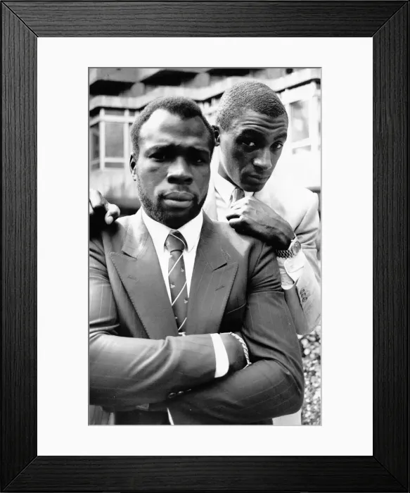 Framed Print : Rod Douglas with his next match Herol Graham behind Framed Print : Rod Douglas with his next match Herol Graham behind