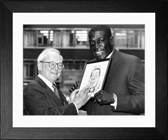 Framed Print : Frank Bruno Boxing receives the Cartoonists Club Joker of the Year Award 1993 from his Framed Print : Frank Bruno Boxing receives the Cartoonists Club Joker of the Year Award 1993 from his