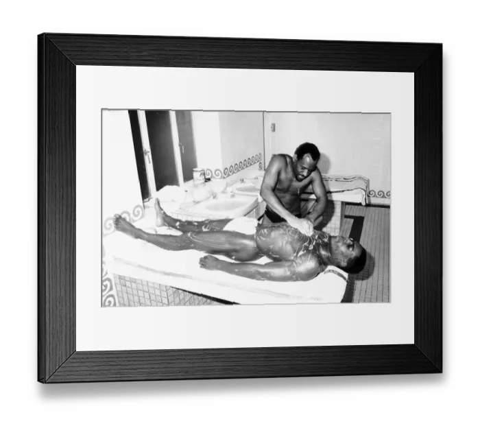 Framed Print : Frank Bruno Boxing gets a massage from his own personal masseur