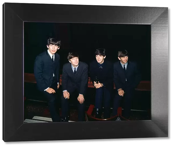 The Beatles pop group in Huddersfield. Left to right: George Harrison, John Lennon