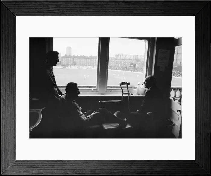 Framed Print : Colin Cowdrey out of hospital watching cricket at The Oval with Leslie Ames Framed Print : Colin Cowdrey out of hospital watching cricket at The Oval with Leslie Ames