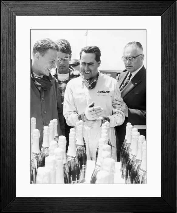 Framed Print : Racing driver Jack Brabham seen here celebrating 9th July 1964 Local Caption Framed Print : Racing driver Jack Brabham seen here celebrating 9th July 1964 Local Caption