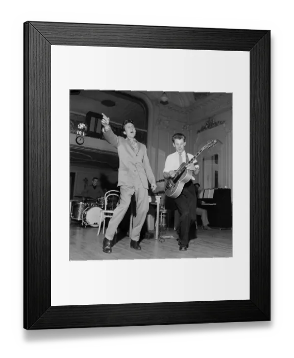 Framed Print : British pop singer Terry Dene rehearsing for his upcoming appearance on the BBC