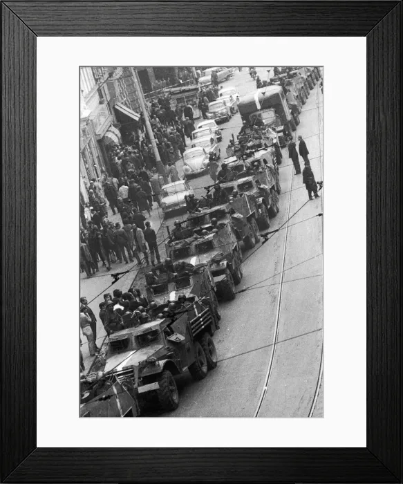 Framed Print : A Russian convoy seen here in the centre of Prague following the Warsaw pacts invasion of Framed Print : A Russian convoy seen here in the centre of Prague following the Warsaw pacts invasion of