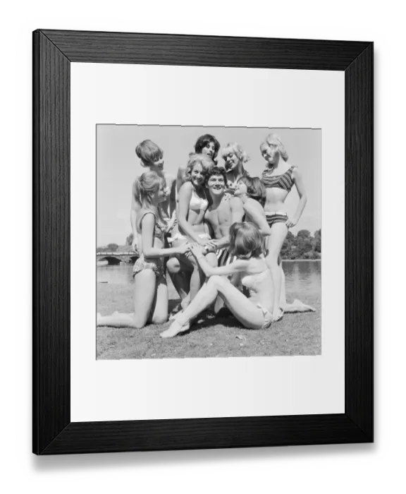 Framed Print : Pop singer Eden Kane meets thirteen of the girls who will act him with him in Framed Print : Pop singer Eden Kane meets thirteen of the girls who will act him with him in