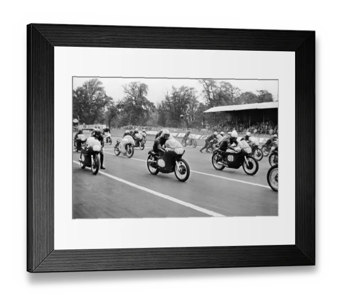 Framed Print : Motor Cycle Racing at oulton Park. Bikes ready at the start of the race Framed Print : Motor Cycle Racing at oulton Park. Bikes ready at the start of the race