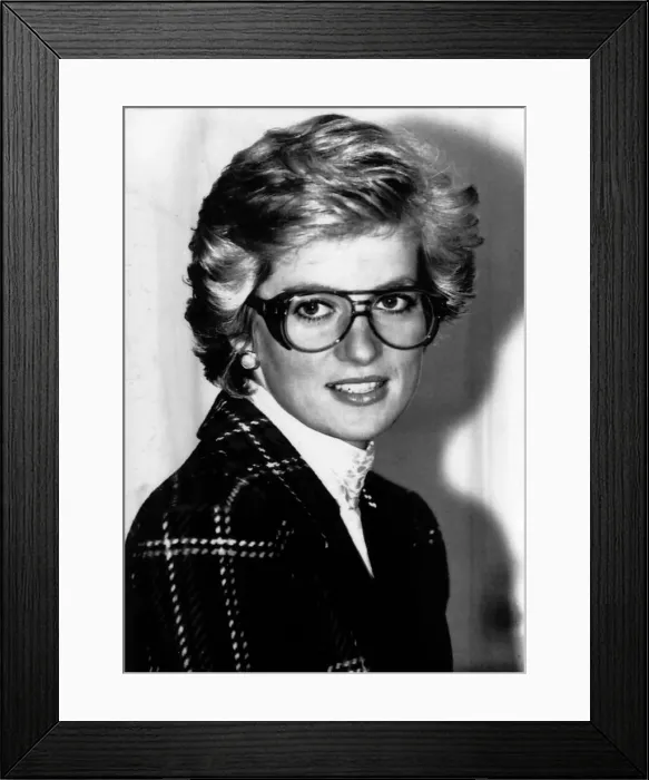 Framed Print : Princess Diana wears safety goggles and a Catherine Walker suit during a visit to a