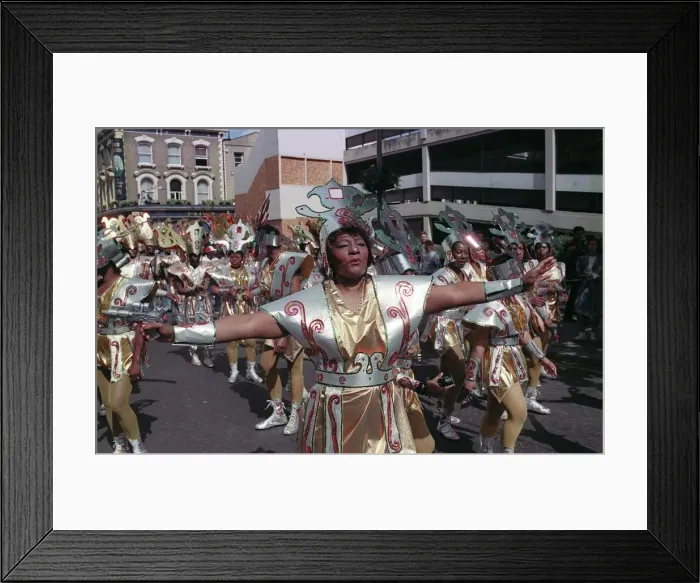 Framed Print : Notting Hill Carnival August 1988 Female dancers dressed up during the carnival