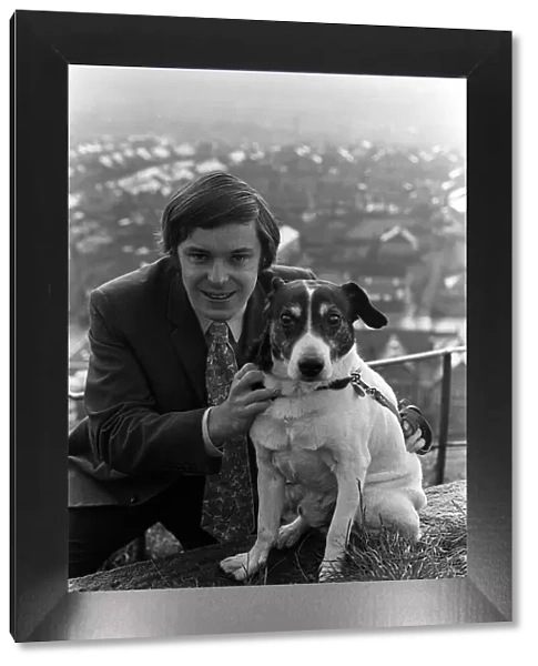 Richard Whiteley TV Presenter Nov 1970 with his pet Terrier Dog 'Chippie'