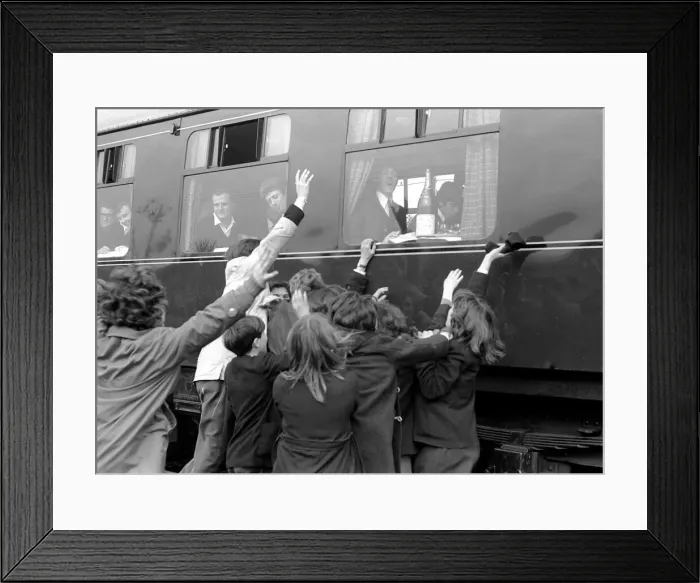 Framed Print : The Beatles March 1964 Crowds of school children wave to the Beatles sitting on a Framed Print : The Beatles March 1964 Crowds of school children wave to the Beatles sitting on a