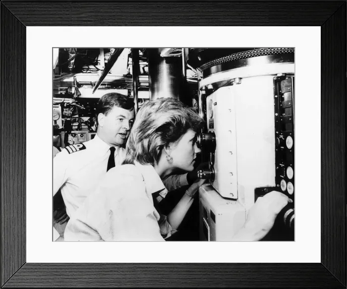 Framed Print : Princess Diana on board HMS Trafalgar nuclear submarine during a visit to the naval Framed Print : Princess Diana on board HMS Trafalgar nuclear submarine during a visit to the naval