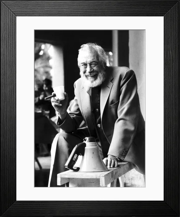 Framed Print : John Huston Film Director on set of latest film The Man who would be King