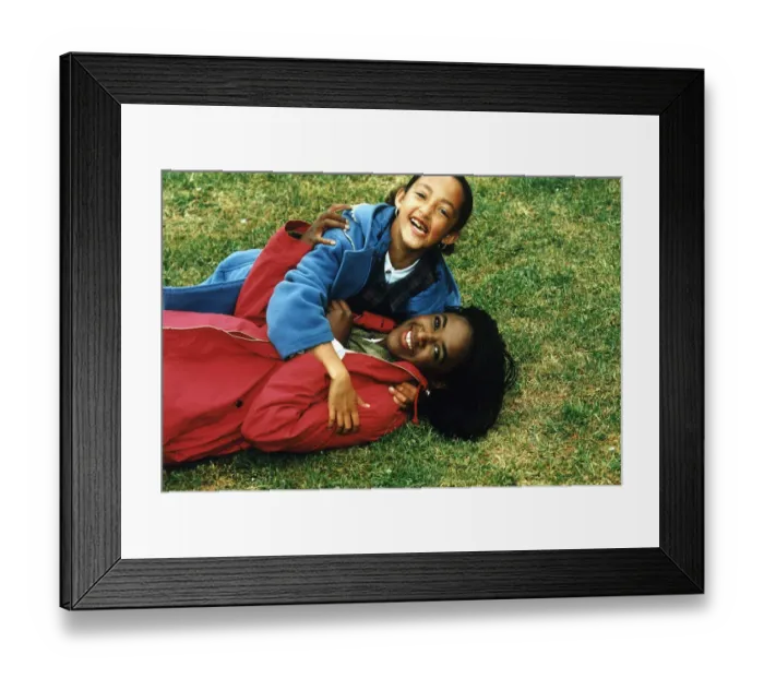 Framed Print : Diane Louise Jordan on grass with her niece Justine young girl in blue jacket Framed Print : Diane Louise Jordan on grass with her niece Justine young girl in blue jacket