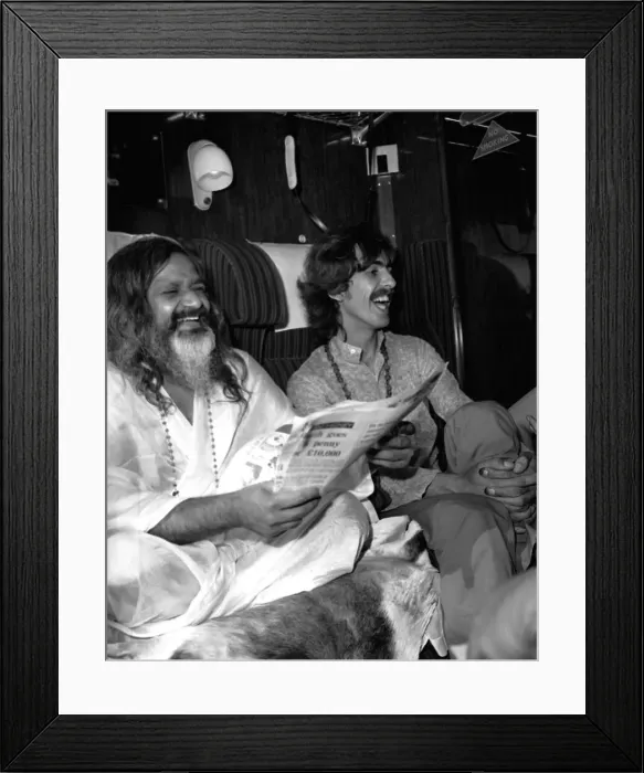 Framed Print : George Harrison of The Beatles, on the train going to Bangor in North Wales with Framed Print : George Harrison of The Beatles, on the train going to Bangor in North Wales with