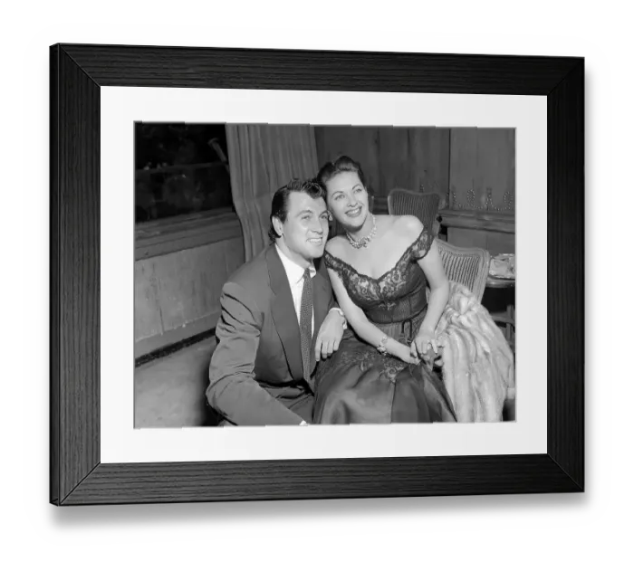 Framed Print : Rock Hudson with actress Yvonne De Carloin in London August 1952 Framed Print : Rock Hudson with actress Yvonne De Carloin in London August 1952