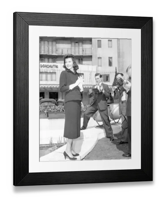 Framed Print : Rita Hayworth in London. Photo shoot press reception April 1956 Framed Print : Rita Hayworth in London. Photo shoot press reception April 1956
