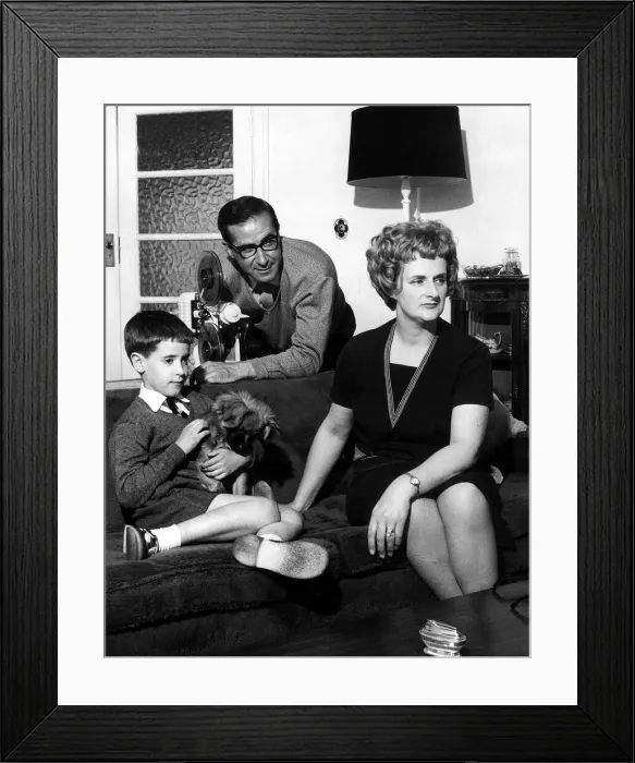 Framed Print : Shaw Taylor June 1963 TV Presenter with wife and son Richard aged 8 years