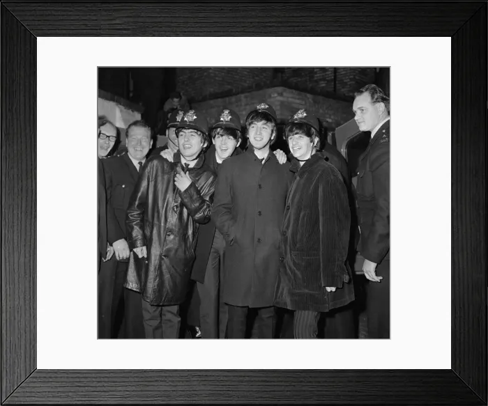 Framed Print : The Beatles pop group pose with a group of policemen in Birmingham Framed Print : The Beatles pop group pose with a group of policemen in Birmingham