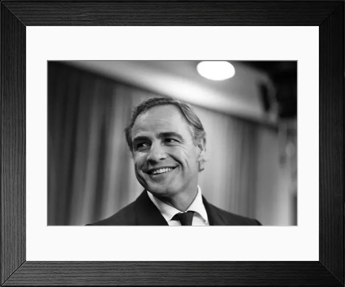 Framed Print : Marlon Brando holding a conference at London Airport May 1968 Framed Print : Marlon Brando holding a conference at London Airport May 1968