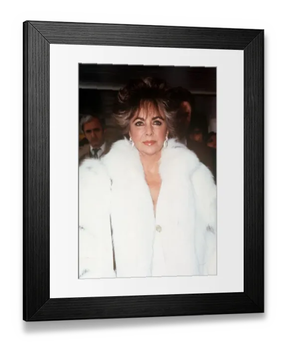 Framed Print : Elizabeth Taylor Feb 1985 wearing white Fur Coat At LAP fron LA