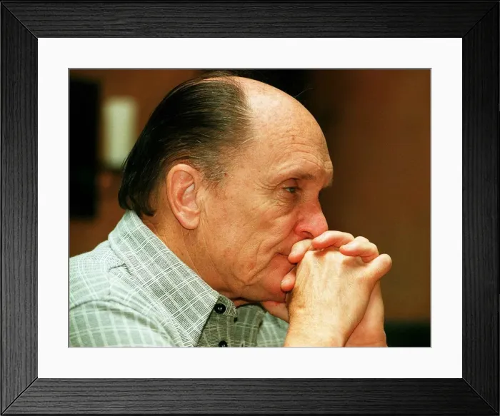 Framed Print : Actor Robert Duvall in Glasgow May 1998 hands clasped at face Framed Print : Actor Robert Duvall in Glasgow May 1998 hands clasped at face