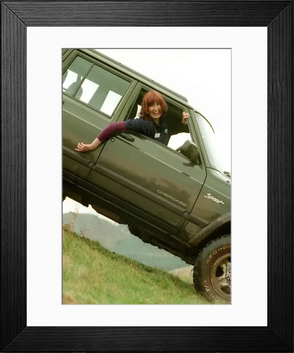 Framed Print : Julia Clarke road tests Jeep Cherokee April 1998